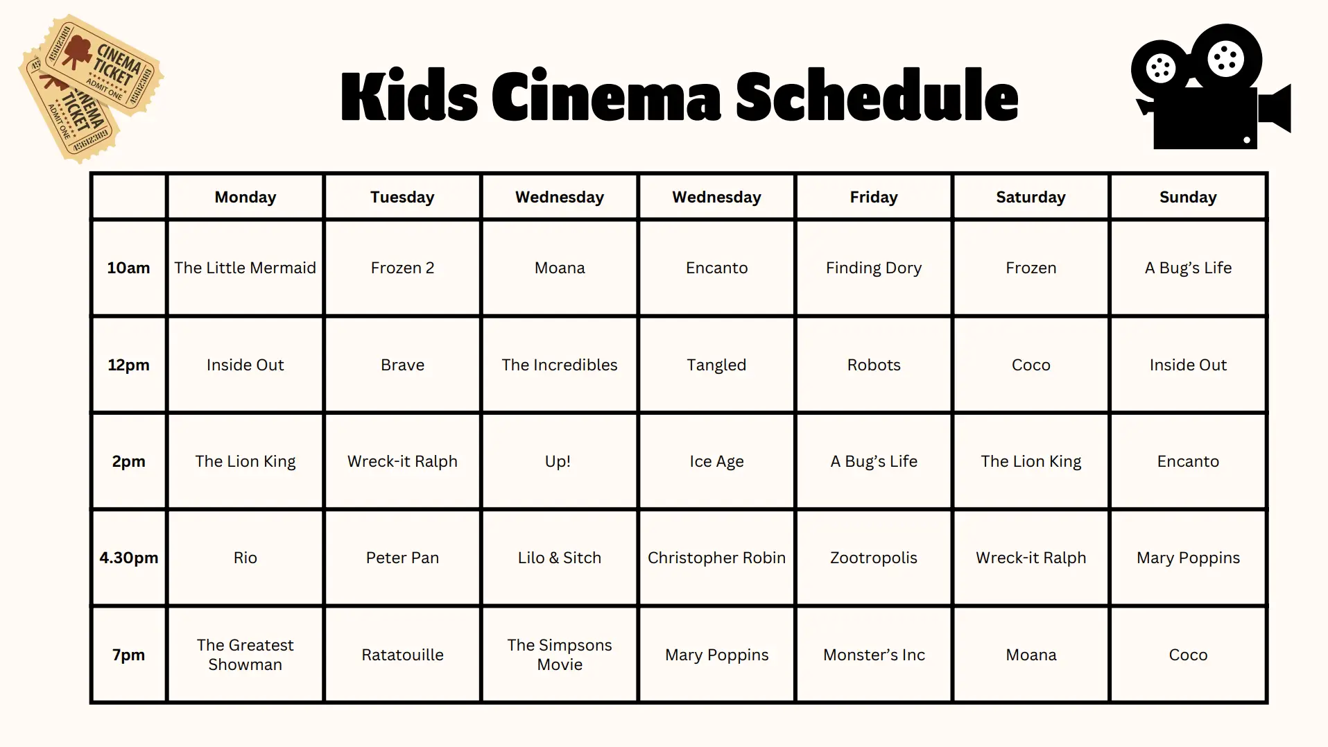North Devon Resort - Beanbag Cinema Schedule