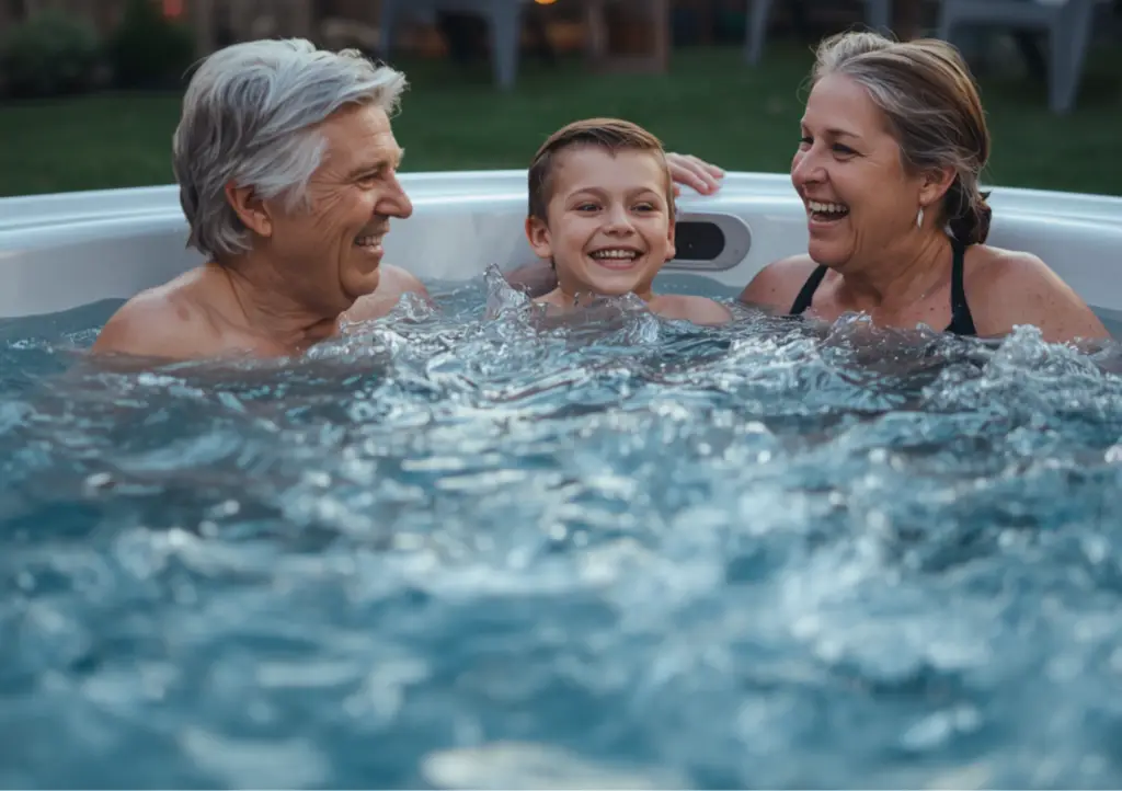 Grandparents and grandkids in hot tub